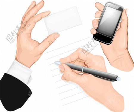 拿着手机写字的手通矢量各种手势素材