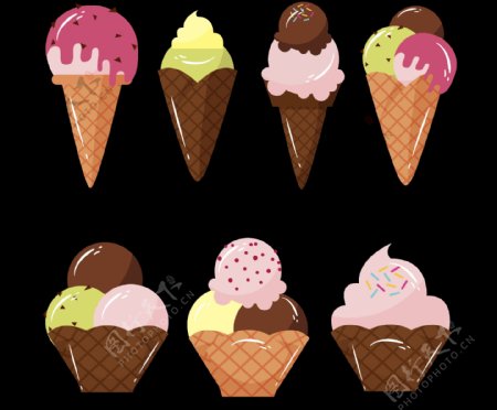 彩色各种冰淇淋免抠png透明图层素材