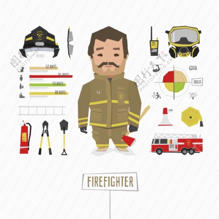 消防队员职业的图标形象精美矢量图