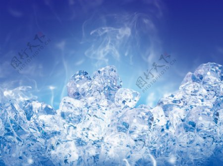 清凉冰块蓝色背景psd分层素材