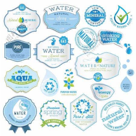 精致天然水矿泉水标签矢量素材图片