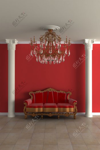 欧式红色沙发图片