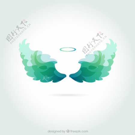绿色天使光环和翅膀矢量图图片