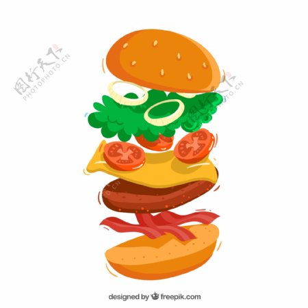 芝士汉堡与美味的食材插图背景