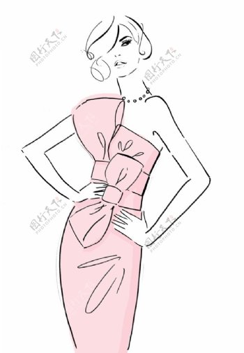 粉色蝴蝶结礼服设计图