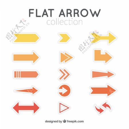 在平面设计中收集黄色和橙色箭头