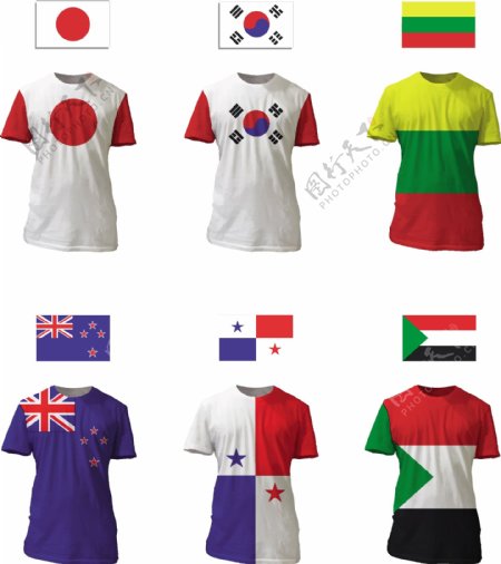 日本韩国新西兰巴拿马立陶宛苏丹国旗T恤