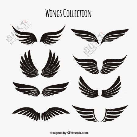 各种黑色的双翼翅膀矢量素材