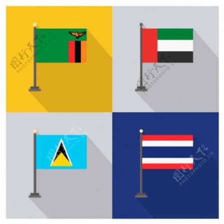 赞比亚阿拉伯联合酋长国圣露西亚和泰国国旗