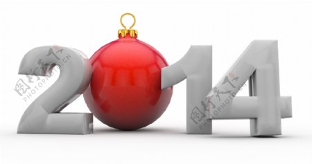 圣诞球与2014新年立体字