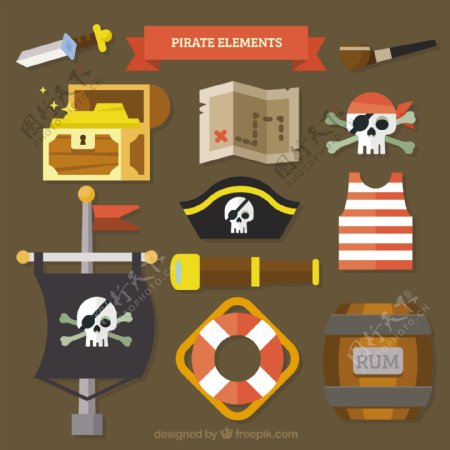 各种海盗元素平面设计图标