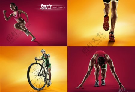 自行车跑步运动男女图片