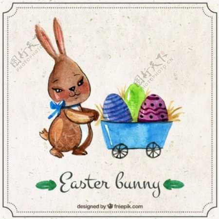 可爱的复活节兔子和手推车