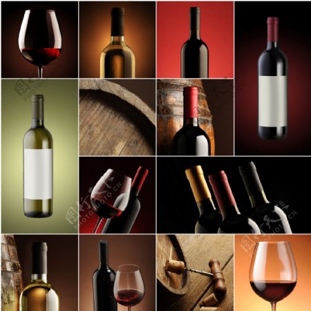 葡萄酒和酒杯合辑图片