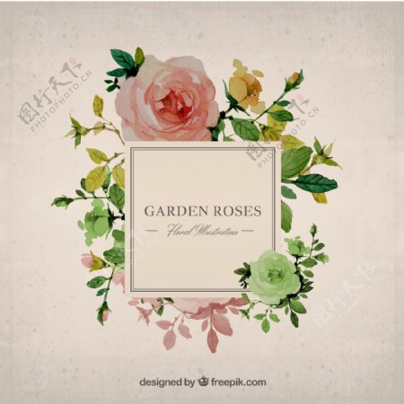 复古花园玫瑰花标签矢量素材