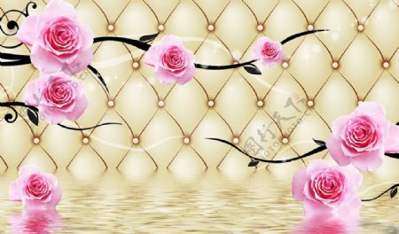 3D粉色花卉软饭背景墙