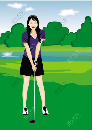 美女打高尔夫球