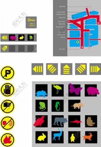 动物彩色公共标识图标提示图标平面图设计