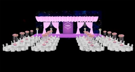 紫色婚礼宴会区舞台效果图