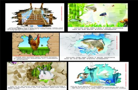 鸡鱼兔鹅羊3D效海报