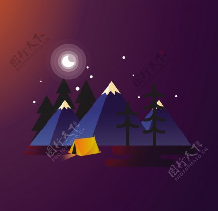 紫色森山露营背景图