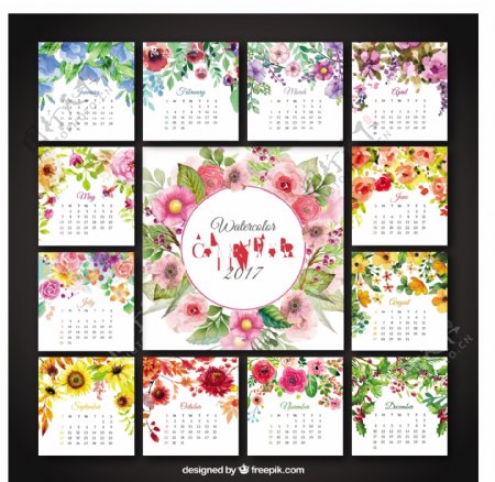 可爱花卉日历2017