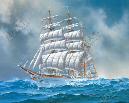 大海上行驶的帆船油画