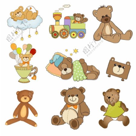 9款卡通泰迪熊玩偶矢量素材
