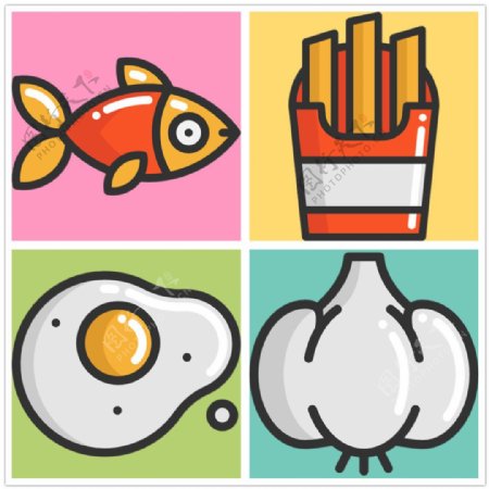 手绘创意美食icon图标