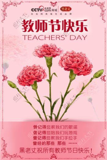 教师节康乃馨粉色背景节日快乐