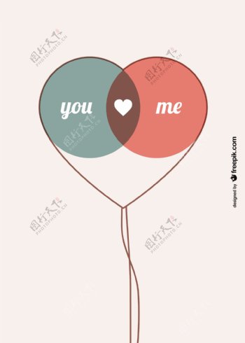 复古气球的情侣符号卡设计