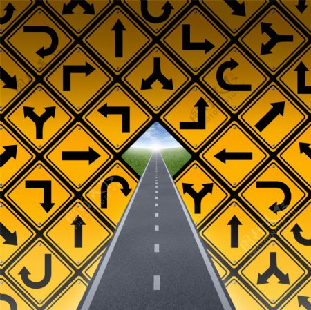 路标指示牌与公路图片
