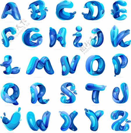 创意26个蓝色水字母矢量素材