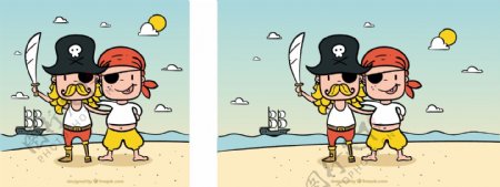 手绘海盗人物插图背景矢量素材