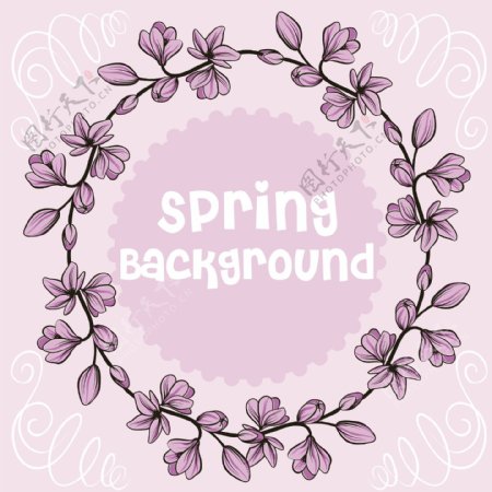 春天紫色花边设计背景