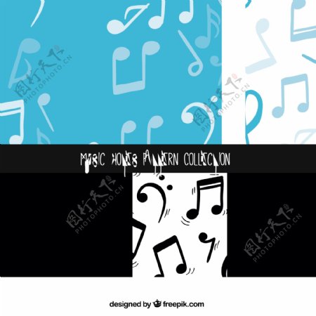 蓝色黑色音乐符号图案集合