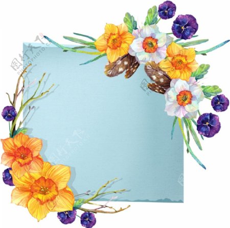 高清水彩花卉标签装饰边框PNG素材