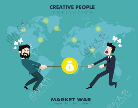 市场战争概念设计与战斗商人自由向量