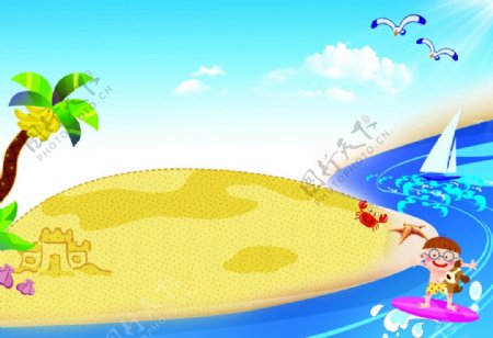 夏季海滩卡通儿童背景
