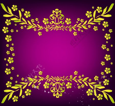 金色树叶边框紫底背景
