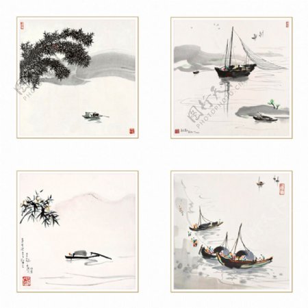 吴冠中国画小船系列