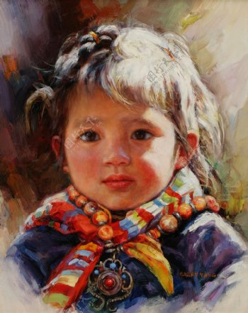 藏族女孩肖像画图片