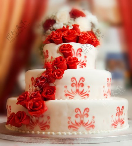 玫瑰花婚礼蛋糕高清图片