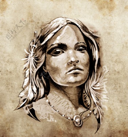 土著女性头部纹身图案图片