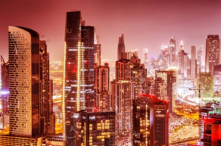 美丽的迪拜城市高楼建筑夜景图片