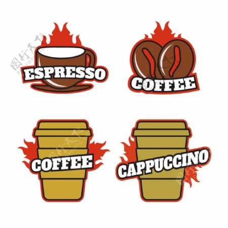 咖啡杯和咖啡豆标志图片