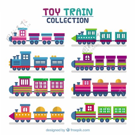 手绘扁平风格梦幻般颜色的玩具火车