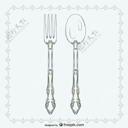 花纹餐勺和餐叉
