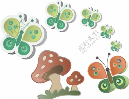 卡通蘑菇卡通蝴蝶