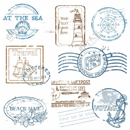创意邮戳印章怀旧古典设计图标